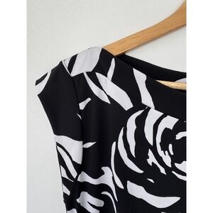 White House Black Market Black White Floral‎ Ruffle Midi Dress Stretch M